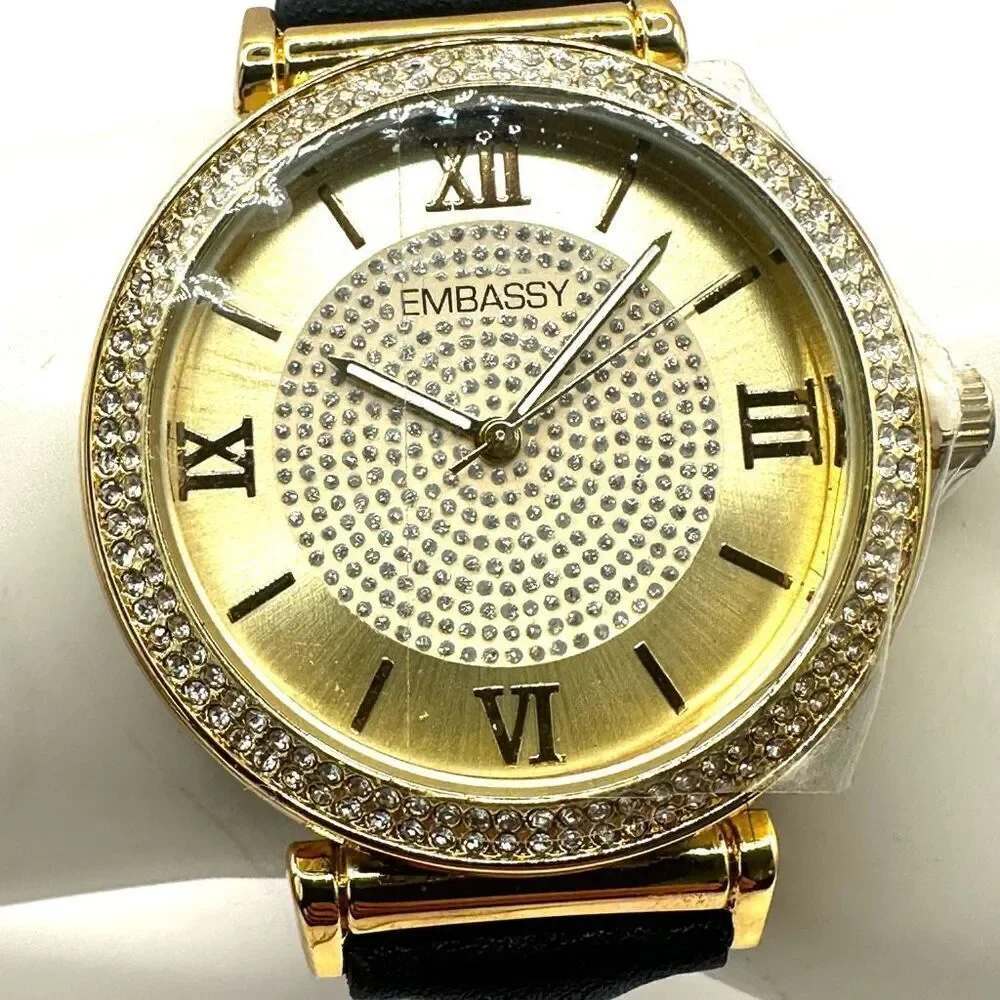 Embassy gold tone rhinestone watch